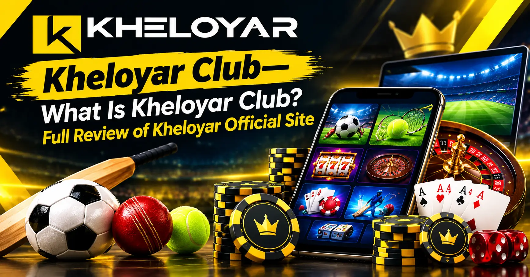 Kheloyar Club review featuring sports gaming, casino-style games, mobile gaming, and Kheloyar branding