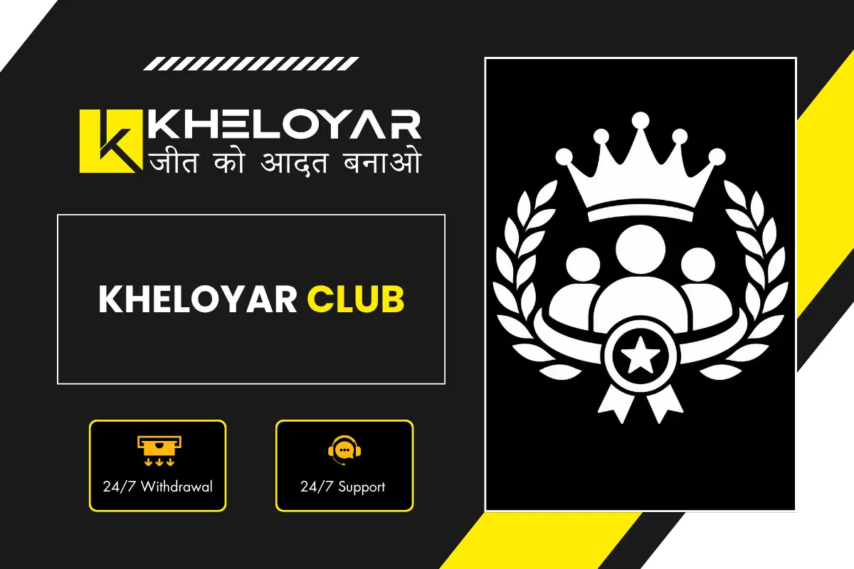 Kheloyar Club banner showing elite community icon with crown, laurel wreath, three user group and star badge with 24/7 withdrawal and support