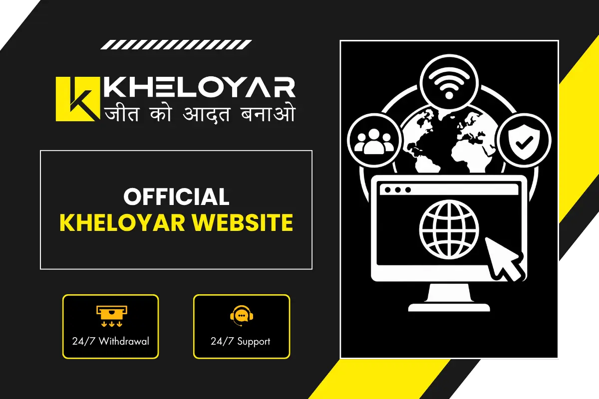 Official Kheloyar website banner showing global access, secure platform, and online gaming with 24/7 withdrawal and support