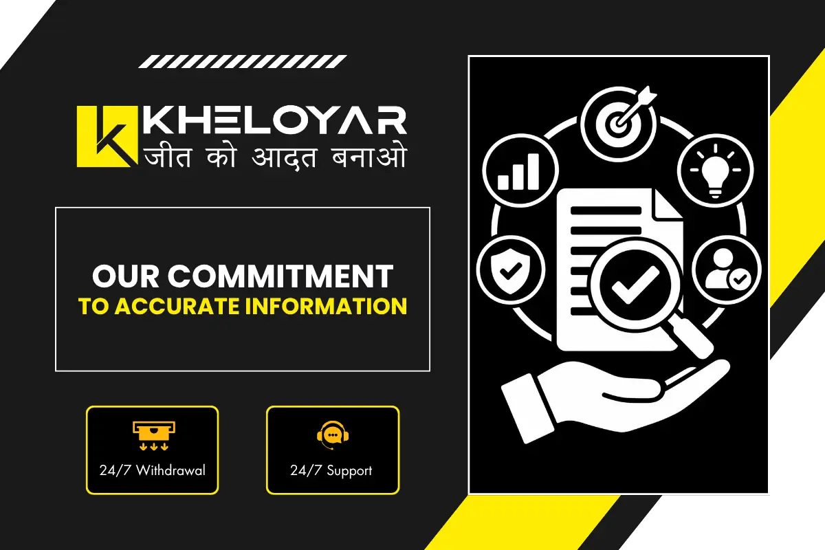 Our commitment to accurate information at Kheloyar showing verified data, analytics, and secure documentation icons
