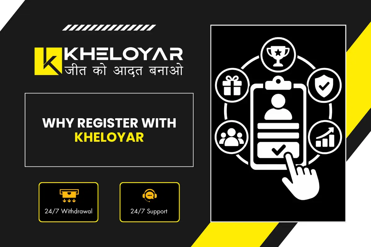 Why register with Kheloyar banner showing user registration benefits with rewards, security, growth and community icons