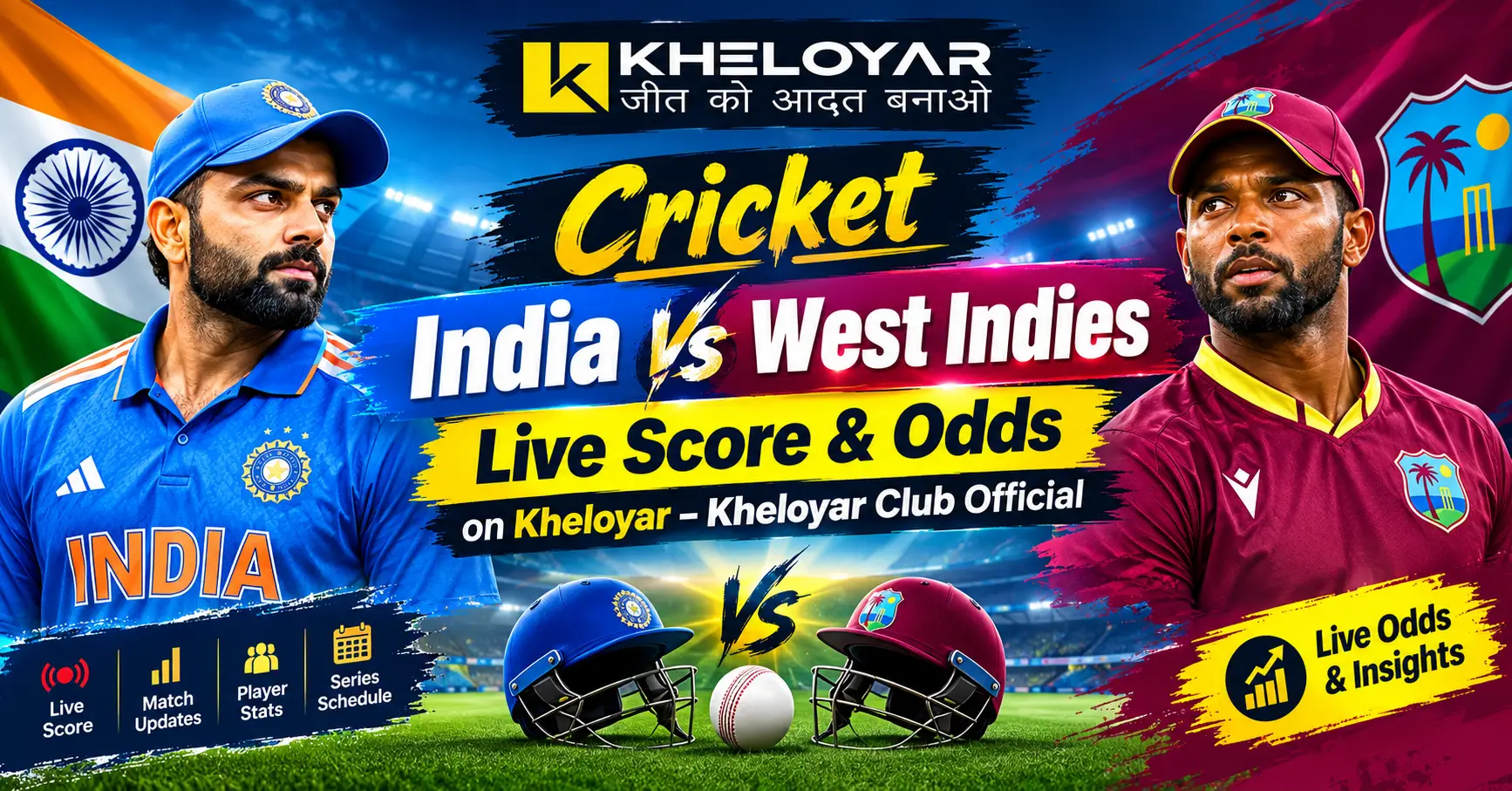 Cricket India Vs West Indies live score and odds featured on Kheloyar Club Official