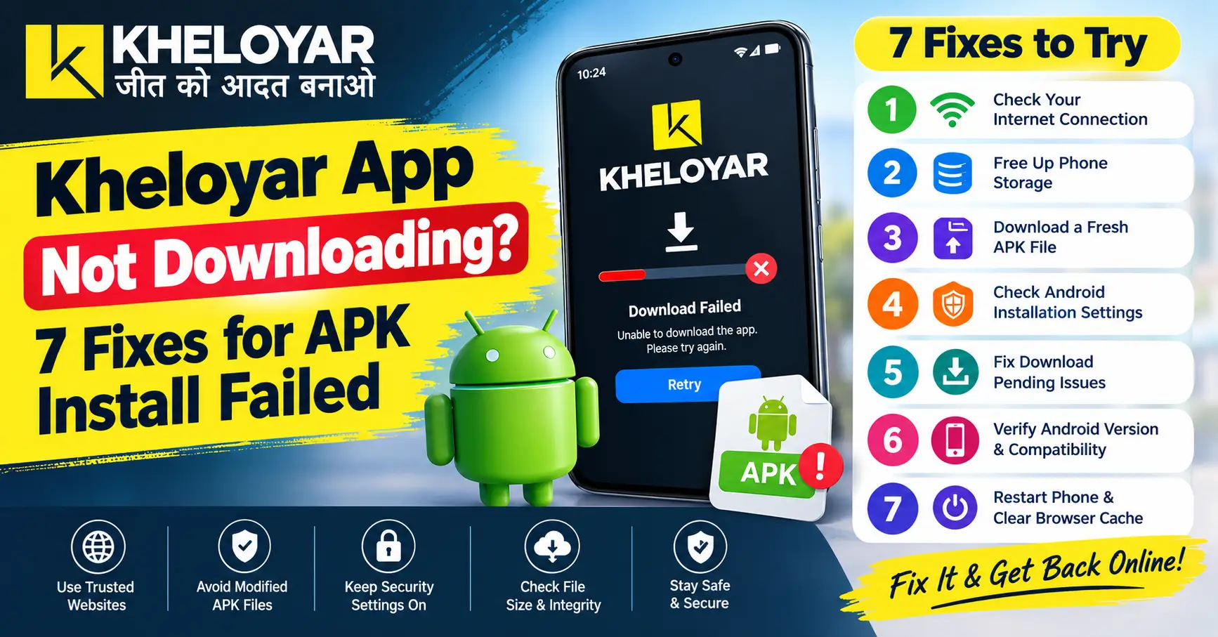 Kheloyar app not downloading on Android showing 7 fixes for APK installation failed errors