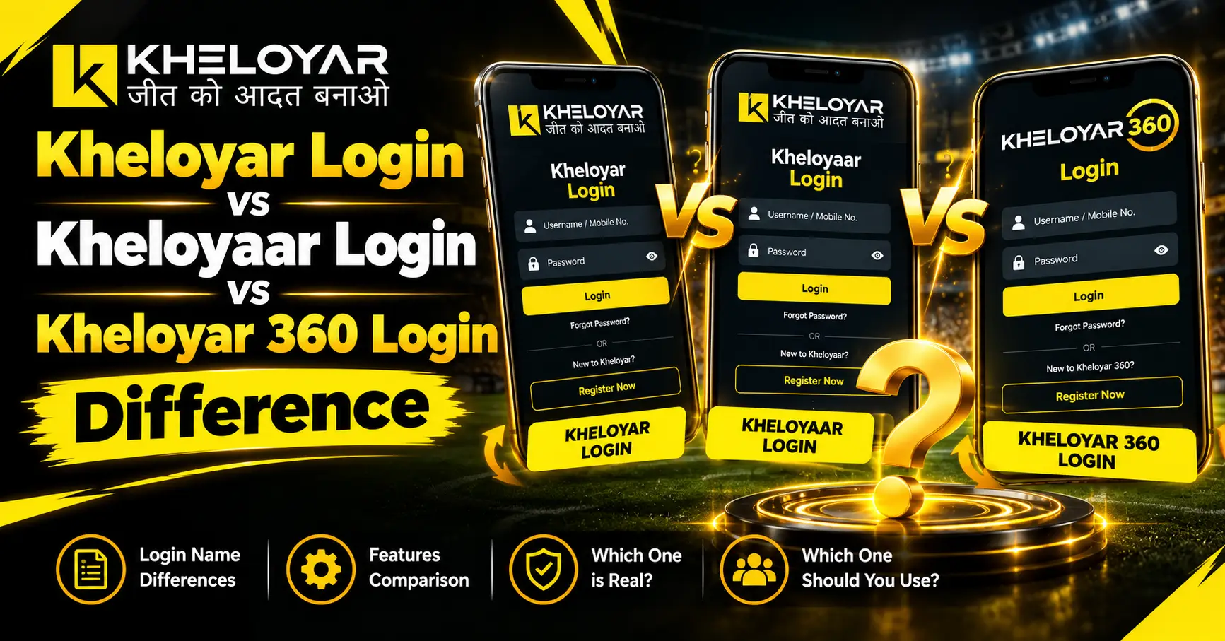 Kheloyaar login vs kheloyar login vs kheloyar 360 login difference showing login name differences and which one is real